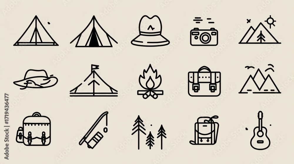 Naklejka premium Minimalist camping icons