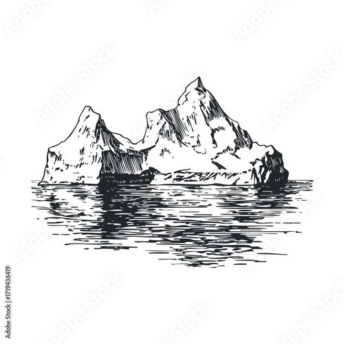 Iceberg floating in the ocean with a detailed sketch design. Vector illustration
