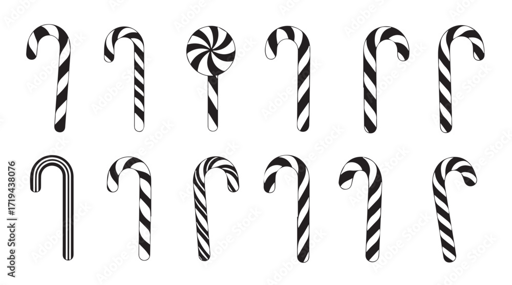 Obraz premium Festive candy canes collection assorted holiday sweets for christmas celebration silhouette