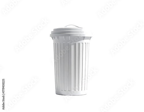 Wallpaper Mural A tall, cylindrical white trash can with a slightly domed lid and vertical ribbed detailing, isolated on a black background Torontodigital.ca