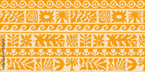 Vector seamless pattern in simple groovy naive style, geometric shapes hand drawn design background, modern art prints, surface design