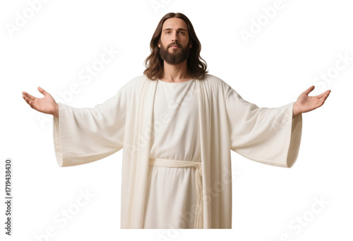 White Robed Figure with Open Arms, 3D Realism Illustration on Transparent Background