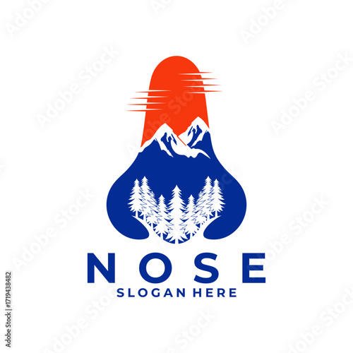 Nose nature logo design vector template. Healthy nose breathes fresh air in nature. Nose healthy logo design