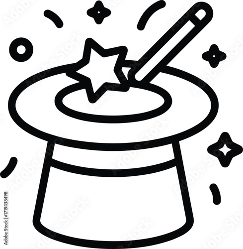 Magic Hat with Star and Sparkles Icon top hat wand