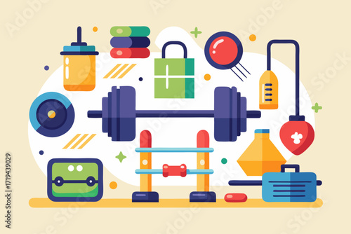 vector illustration of a set of modern fitness gym equipment