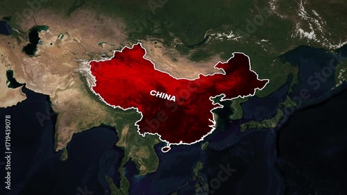 Satellite view of China highlighted in red