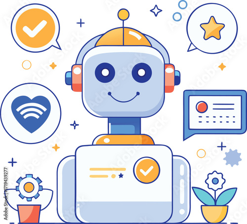Artificial Intelligence Chatbot Collecting Customer Feedback – Flat Vector Illustration for Survey, Review, and User Experience Concept