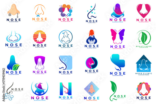 Set of Nose logo design vector template. Nose healthy, nose clinic logo design collections