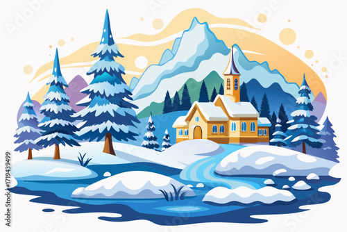 winter landscape with house