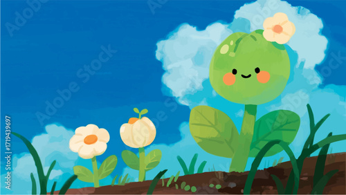 A simple, minimalist illustration of a Scandinavian-style blue sky. Summer vacation. Clear skies. Beautiful weather.