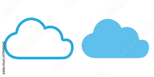 Cloud Icons: minimalist image features two cloud icons, one outlined and one filled, with a clean and modern aesthetic, Perfect for data storage or weather concepts.