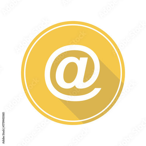 Reach out The white at symbol on a sunlit golden disc represents connection and digital communication in a clean modern