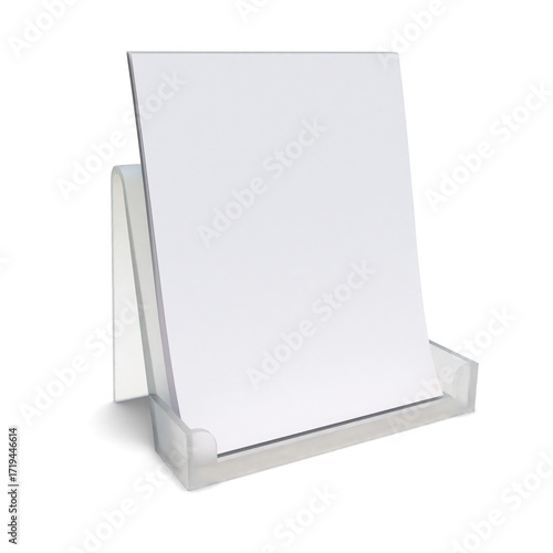 Transparent leaflet holder, display with blank pamphlets inside, isolated on white background.