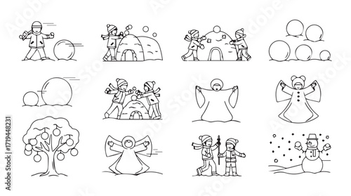 Christmas nativity scenes set hand drawn outline religious biblical story elements collection silhouette