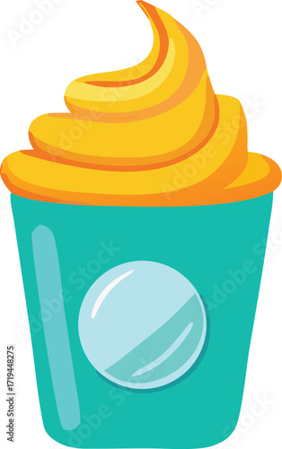 Delicious yellow swirled frosting cupcake in teal wrapper festive treat for celebrations and sweet desserts