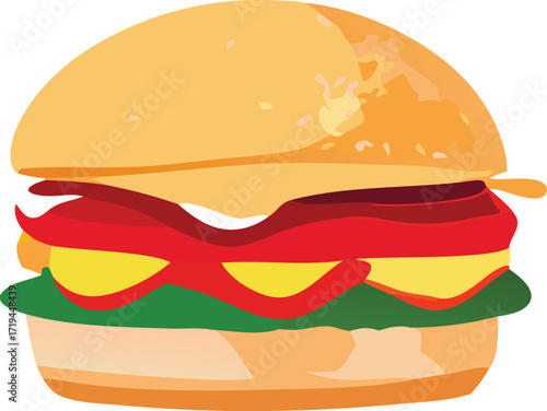 Delicious close-up hamburger with fresh toppings lettuce cheese and ketchup appetizing fast food meal ready to eat for lunch or dinner