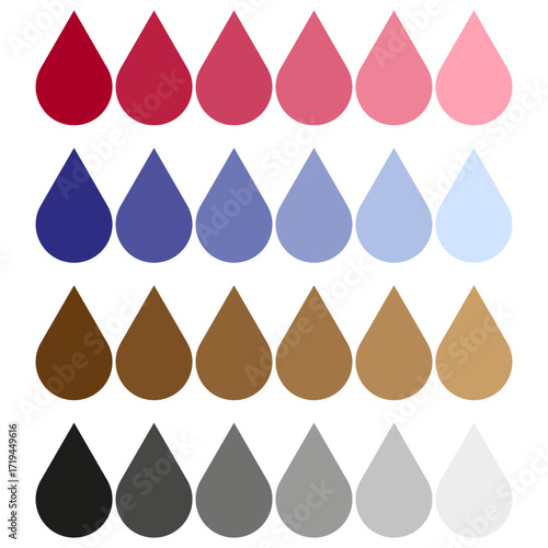 Water drop shapes. Paint splat vector. Liquid icons palette. Colorful fluid illustration.