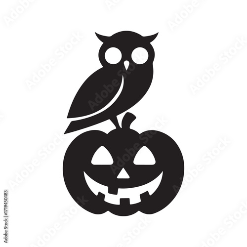 Spooky Owl Perched on a Grinning Jack-o'-Lantern Halloween Vector 