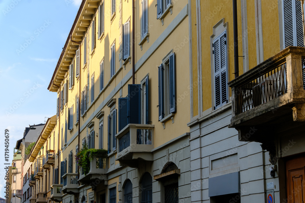 Naklejka premium Milan, Italy: old buildings along via Aleardo Aleardi