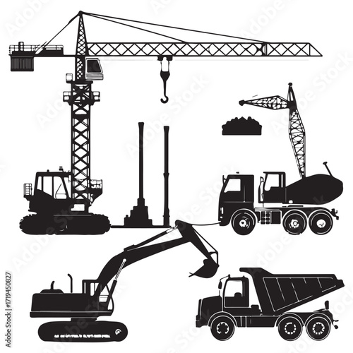 construction crane and truck