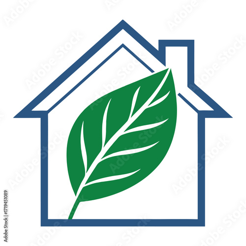 Green leaf eco home icon representing sustainable living and environmental friendliness concepts 