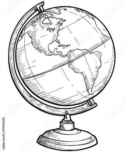 Hand-drawn globe on stand