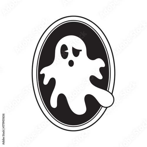 Ghost coming from a vintage mirror halloween vector