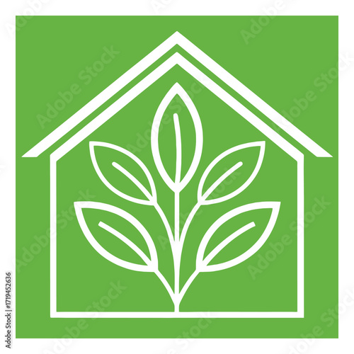 Green eco-friendly home icon representing sustainable living and environmental care