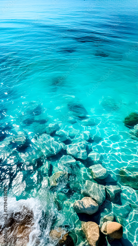 Fototapeta premium Crystal Clear Turquoise Sea Water From Above. Summer Seascape, Tropical Paradise.