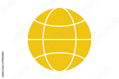 Yellow globe with grid lines symbol representing global connectivity and earth isolated on transparent background