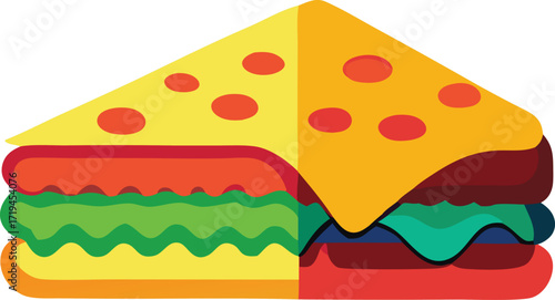 Delicious cheese sandwich with tomato and lettuce layers colorful flat design food graphic element for menus and advertisements