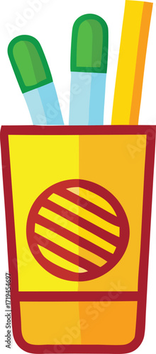 Brightly colored pencil holder filled with pens and pencils ideal for classroom or office supplies illustration