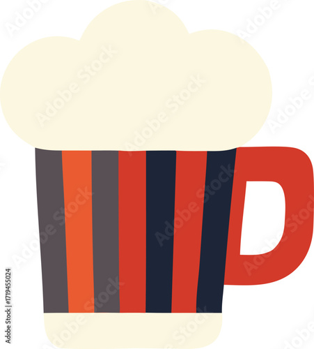 Cozy striped coffee mug with creamy topping cozy beverage enjoyment comforting drink warmth hot drink kitchenware morning ritual hot beverage