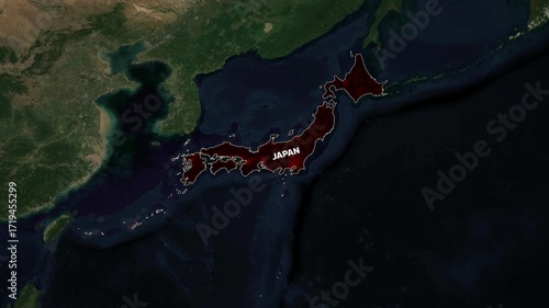 Satellite view of Japan at night showing city lights and geographical details