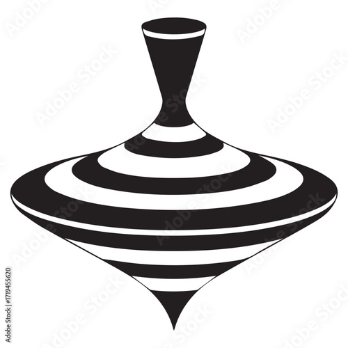 Black and White Spinning Top Illustration on White Background