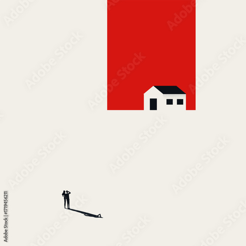Business real estate and housing crisis vector concept. Symbol of expensive home, out of reach. Minimalist art design illustration.