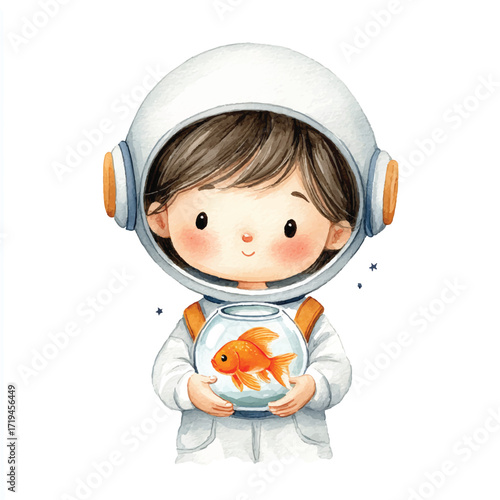 Astronaut Child Holding Fishbowl.