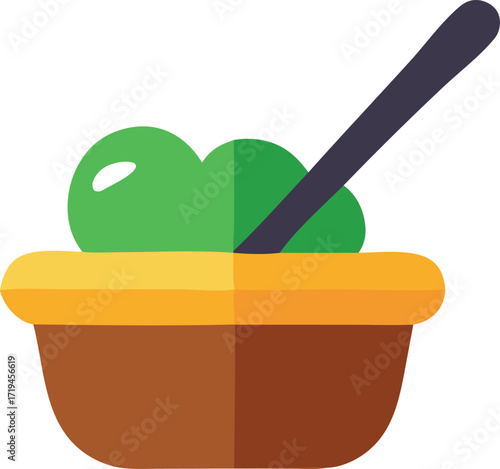 Delicious fresh guacamole in a bowl with a spoon ready to serve mexican appetizer and dip ingredient healthy food meal preparation.