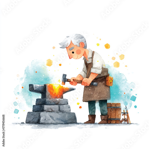 Blacksmith at Work - Crafting Metal with Hammer and Anvil.