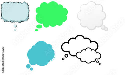 Collection of various cartoon speech and thought bubbles in different colors and styles.
