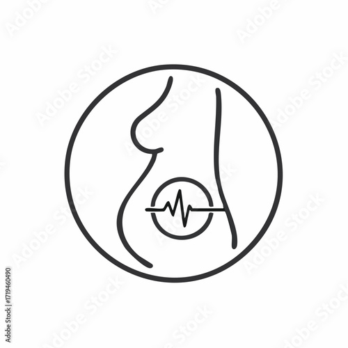Pregnancy Symbol: Fetal Heartbeat in Mothers Womb Minimalist Line Art.