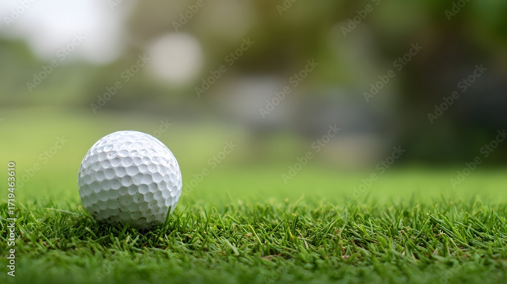 Fototapeta premium Minimal golf background blurred grass focus on golf ball