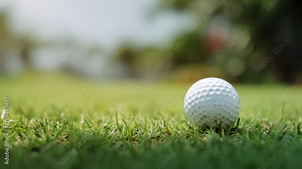 Fototapeta premium Minimal golf background blurred grass focus on golf ball