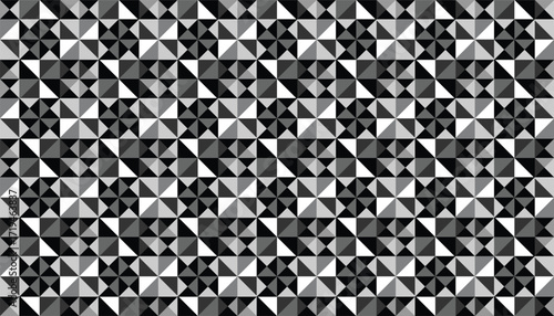 Black and White Seamless Geometric Pinwheel Pattern – Abstract Optical Background. A seamless black and white geometric pattern featuring a pinwheel-style design with sharp triangular symmetry