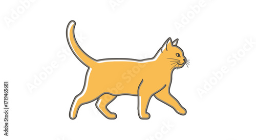 Charming illustration of a ginger cat gracefully walking in a vector format with simple lines and