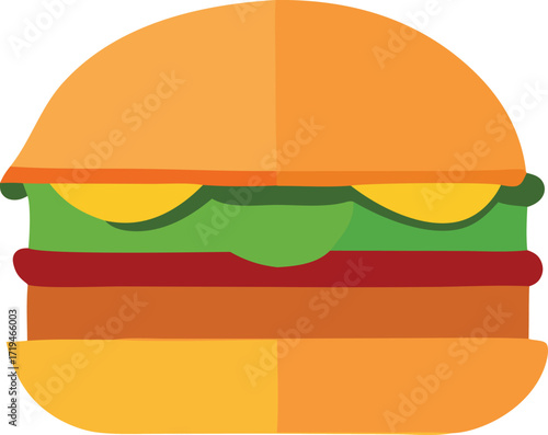 Flat design hamburger icon with fresh ingredients showing a delicious meal perfect for fast food restaurants and food blogs