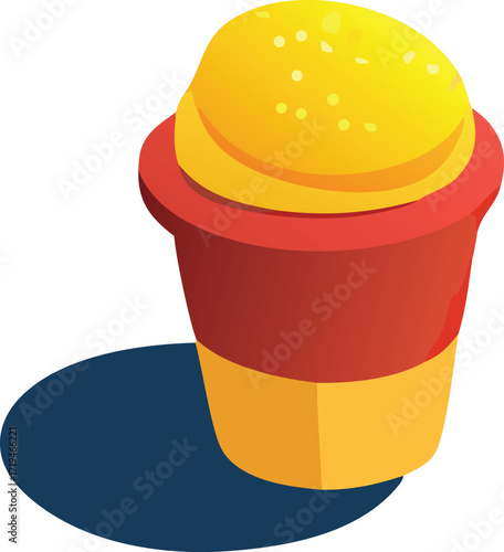 Stylized isometric ice cream cup with swirled flavors and shadow detailed dessert treat food art