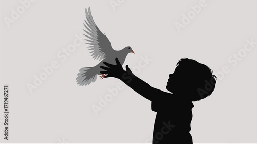 Silhouette of a child releasing a dove inspires hope, freedom, and new beginnings for any project needing a peaceful, uplifting message today