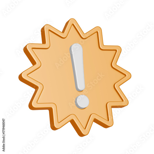 シンプルな黄色いトゲトゲの注意マークの3DCGアイコン