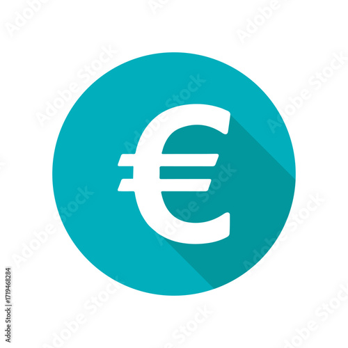 The iconic euro symbol representing European commerce and financial stability against a calming teal background with a